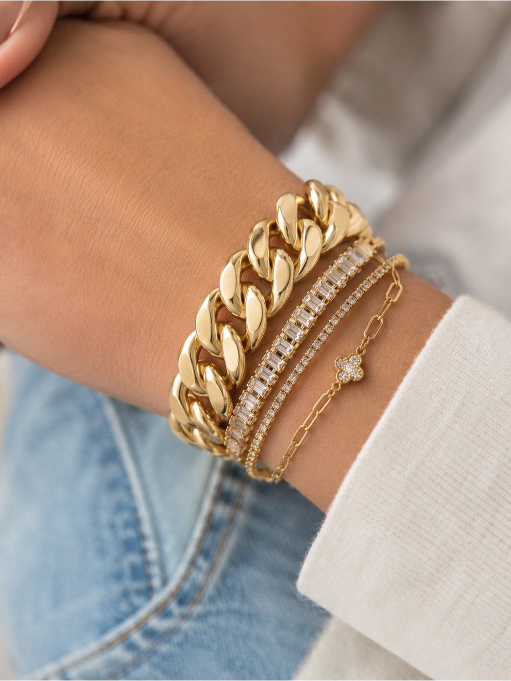 Vintage Monet Gold Tone Wide Curb Link Statement Bracelet 7in